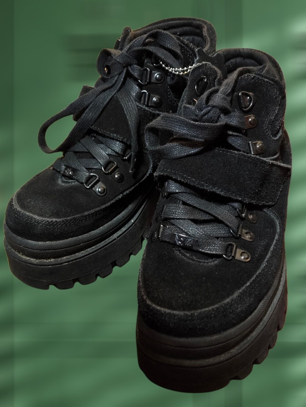 C/MORAN Platform Suede Hiking-Style Sneakers – Black, Size 38 (US 7.5)
